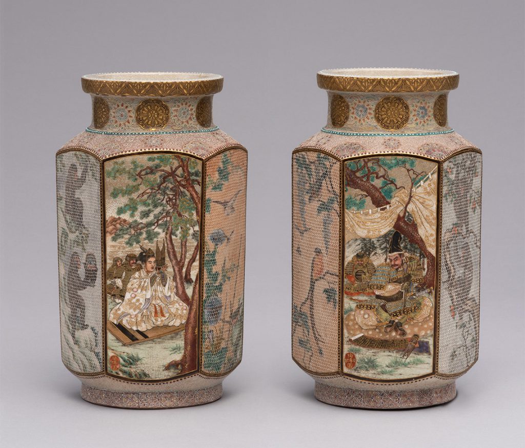 成瀬誠志《上絵金彩人物図花瓶》19世紀後期－20世紀前期　陶土、上絵、金彩